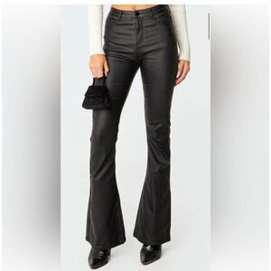 Edikted Luna Flared Jeans Women's Small Black Denim Faux Leather Zip Fly Stretch